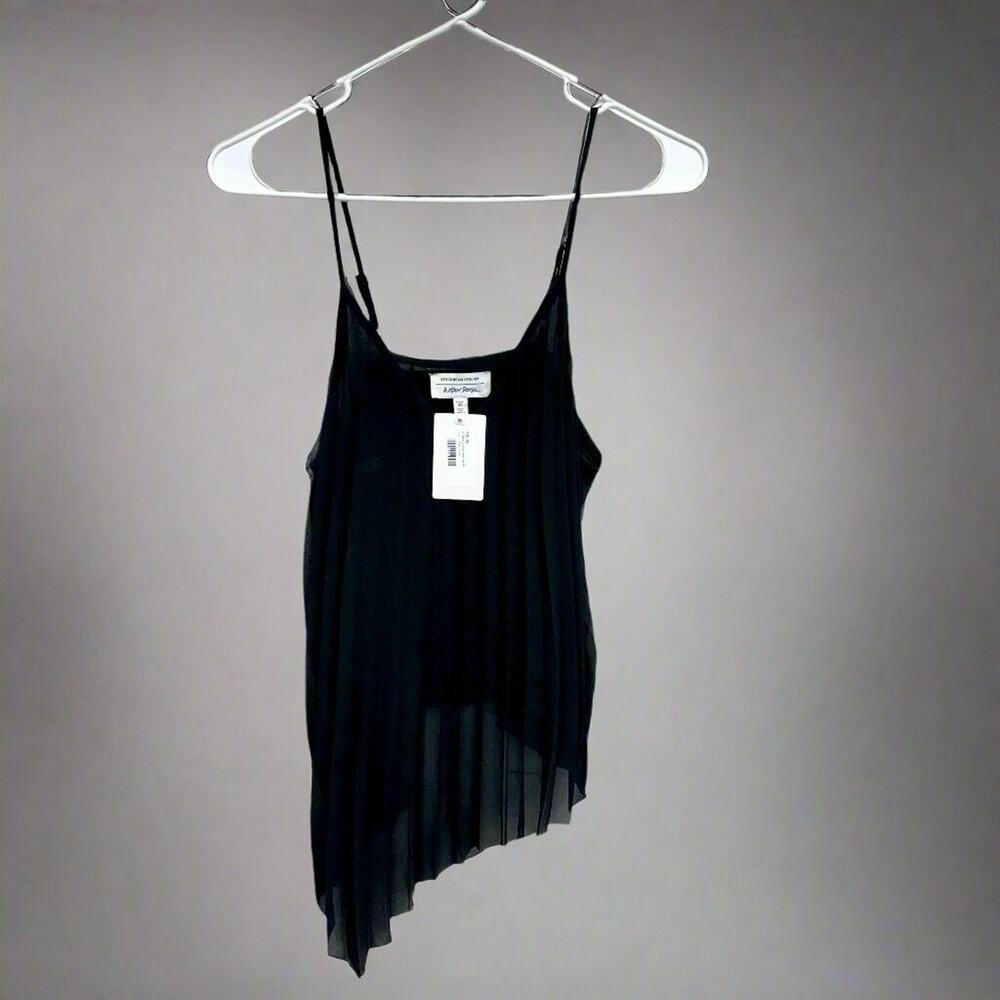 & Other Stories Tank Top Women Size 4 Asymmetrical‎ Chiffon Pleated Black V Neck